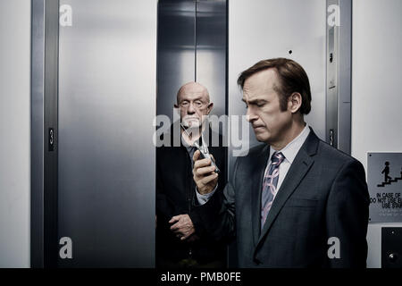 Jonathan Banks as Mike Ehrmantraut and Bob Odenkirk as Jimmy McGill - Better Call Saul Season 2, Photo Credit:  Ben Leuner/AMC Stock Photo