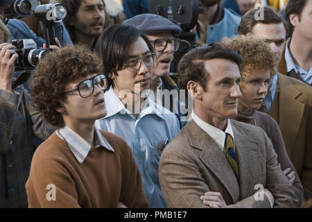 Emile Hirsch (left), Kelvin Yu (center left), Sean Penn (center right) and Alison Pill (right) star as real-life gay rights activists Cleve Jones, Michael Wong, Harvey Milk and Anne Kronenberg respectively in director Gus Van Sant's MILK, a Focus Features release.  'Milk' (2008) Focus Features Stock Photo