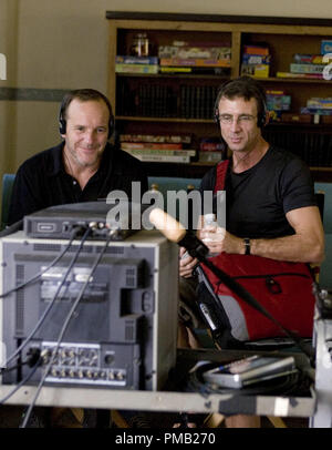 From left: Director and Screen Writer, Clark Gregg with the Writer of the book, Chuck Palahniuk  on the set of CHOKE. (2008) Stock Photo