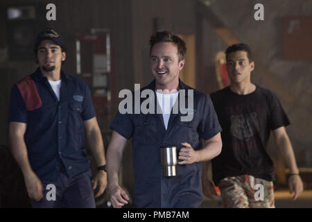 Tobey Marshall (Aaron Paul, center) with Benny (Scott Mescudi, left) and  Joe Peck (Ramon Rodriguez) are featured in this scene in DreamWorks  Pictures' Need for Speed, an exciting return to the great