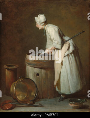 The Scullery Maid. Dated: c. 1738. Dimensions: overall: 47 × 38.1 cm (18 1/2 × 15 in.)  framed: 62.23 × 53.34 × 9.53 cm (24 1/2 × 21 × 3 3/4 in.). Medium: oil on canvas. Museum: National Gallery of Art, Washington DC. Author: CHARDIN, JEAN-BAPTISTE-SIMEON. Jean Baptiste Simeon Chardin. Stock Photo