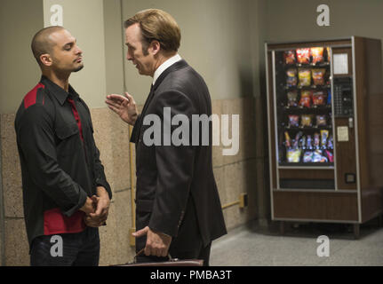 Michael Mando as Nacho and Bob Odenkirk as Saul Goodman - BETTER CALL SAUL - Season 1, Episode 4 - Photo Credit: Ursula Coyote/AMC Stock Photo