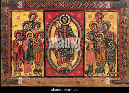 Altar frontal from La Seu d'Urgell or of the Apostles. Date/Period: Second quarter of 12th century. Painting. Tempera and remains of varnished metal plate on pine wood. Height: 1,025 mm (40.35 in); Width: 1,510 mm (59.44 in). Author: UNKNOWN. ANONYMOUS. Artist Unknown. Stock Photo