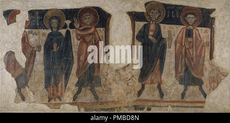 Apostles with the Virgin from Sant Romà de les Bons. Date/Period: Ca. 1164. Mural painting. Fresco transferred to canvas. Height: 1,714 mm (67.48 in); Width: 3,505 mm (11.49 ft). Author: UNKNOWN. Stock Photo