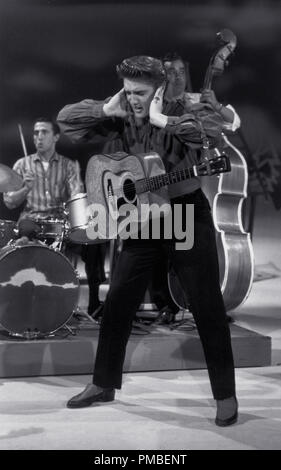 Elvis Presley performing during his first appearance on The Ed Sullivan  Show