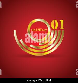 Abstract golden branding logo on bright red background. Vector emblem corporate design Stock Vector