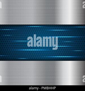 Blue metal and silver perforated abstract background. Vector graphic design Stock Vector