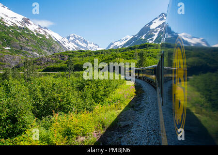 Alaska Railroad Glacier Discovery train trip,  Chugach National Forest, Alaska. Stock Photo