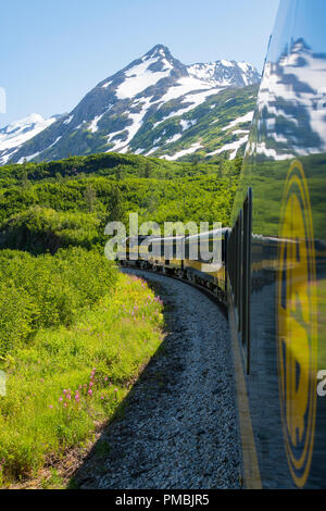 Alaska Railroad Glacier Discovery train trip,  Chugach National Forest, Alaska. Stock Photo