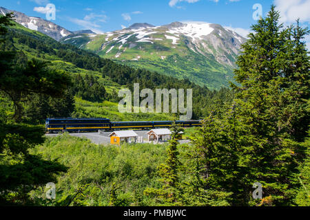 Alaska Railroad Glacier Discovery train trip,  Chugach National Forest, Alaska. Stock Photo