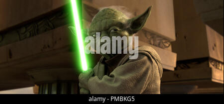 Jedi Master Yoda may be small, but he packs a lot of punch in Star Wars: Episode III Revenge of the Sith. TM & © 2005 Lucasfilm Ltd. All Rights Reserved. Stock Photo