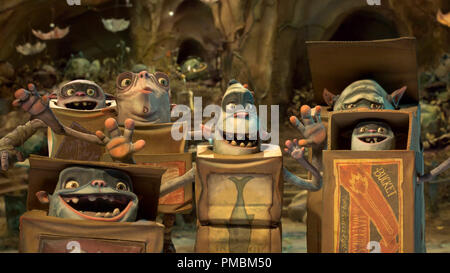 The Boxtrolls are a community of quirky, mischievous creatures in LAIKA and Focus Features' family event movie THE BOXTROLLS Stock Photo