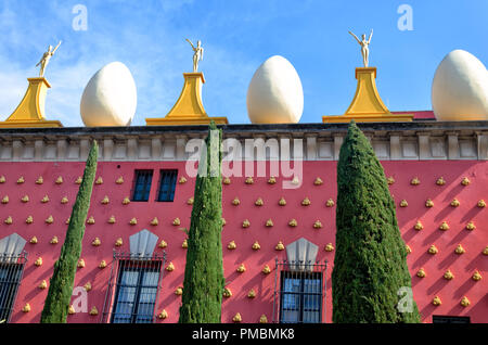 Colorful facade with sculptures on Dali Museum in Figueres, Spain Stock Photo