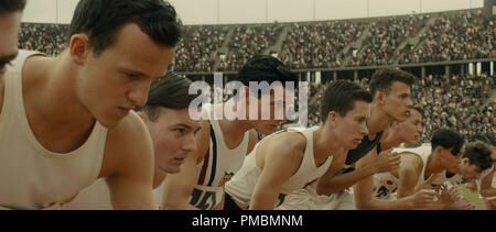 (Center) JACK O'CONNELL stars as Olympian and war hero Louis 'Louie' Zamperini in 'Unbroken' Stock Photo