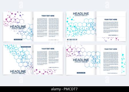 Modern minimal vector layout cover design templates for square brochure or flyer. Scientific concept for medical, technology, chemistry. Connecting dots and lines. Stock Vector