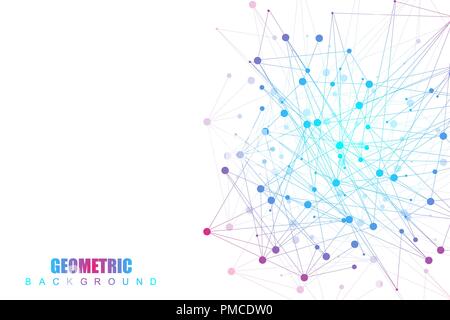 Geometric abstract background with connected line and dots. Structure molecule and communication. Big Data Visualization. Medical, technology, science background. Vector illustration Stock Vector