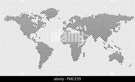 Halftone dot pattern world map background design Stock Vector