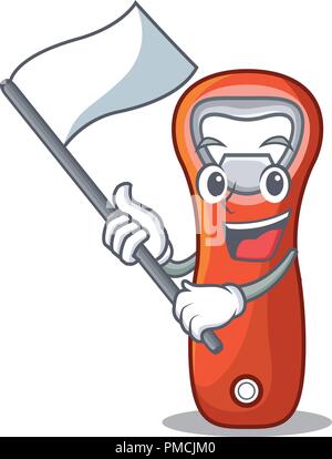 With flag opener bottle cap isolated on mascot Stock Vector