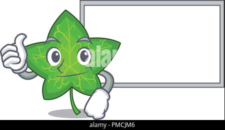 Thumbs up with board ivy leaf isolated on character cartoon Stock Vector