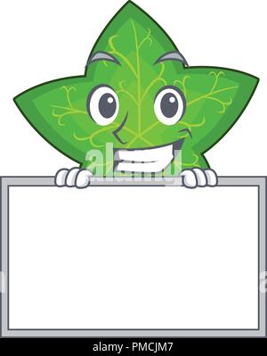 Grinning with board ivy leaf isolated on character cartoon Stock Vector