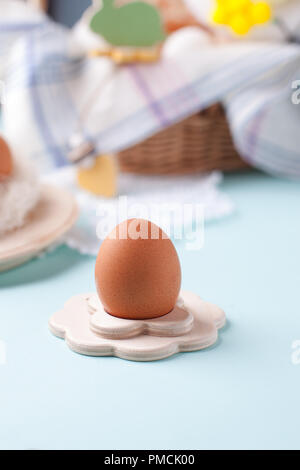 a festive Easter table, an egg serving and serving option Stock Photo