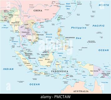 vector map of the states of southeast asia. Stock Vector