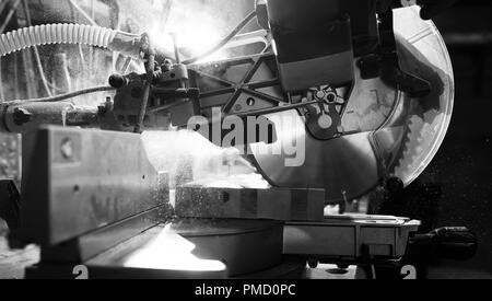 Workshop with tools and electric saws in the process Stock Photo