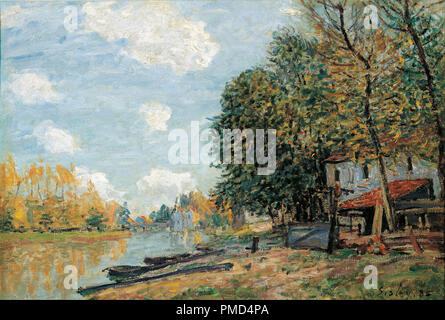 Moret: The Banks of the River Loing, 1877. Date/Period: 1877. Painting. Oil on canvas. Height: 52 cm (20.4 in); Width: 74 cm (29.1 in). Author: Alfred Sisley. SISLEY, ALFRED. Stock Photo