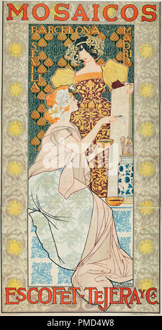 Mosaicos Escofet-Tejera y CA. Date/Period: 1900. Poster. Colour lithograph on paper. Height: 1,900 mm (74.80 in); Width: 1,035 mm (40.74 in). Author: Alexandre de Riquer. RIQUER INGLADA, ALEJANDRO DE. Stock Photo