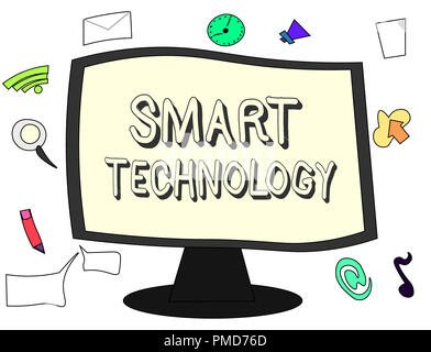 Conceptual hand writing showing Smart Technology. Business photo showcasing gadgets or device that has a built in computer or chip. Stock Photo