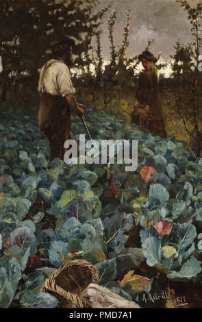A Cabbage Garden. Date/Period: 1877. Painting. Oil on canvas. Height: 455 mm (17.91 in); Width: 305 mm (12 in). Author: ARTHUR MELVILLE. Stock Photo