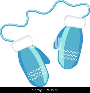 Colorful cartoon 2 connected blue winter gloves Stock Vector