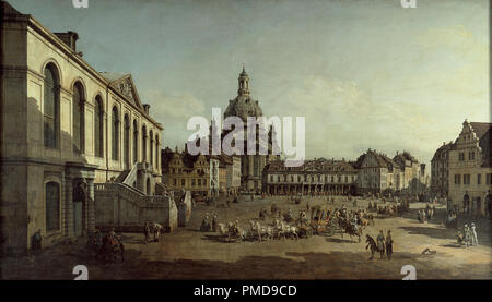 View of the Neumarkt in Dresden from the Jüdenhofe. Date/Period: 1749. Painting. Oil on canvas. Height: 1,360 mm (53.54 in); Width: 2,360 mm (92.91 in). Author: BERNARDO BELLOTTO. BELLOTTO, BERNARDO. Stock Photo