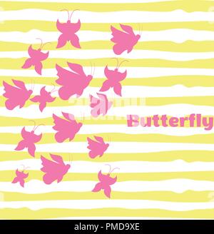 Silhouettes of pink butterflies. Chaotic on a white background Stock Vector