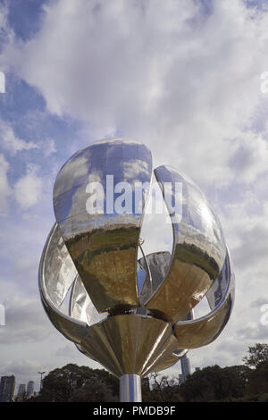 Floralis Genérica sculpture in Plaza de las Naciones Unidas in Argentina's capital Buenos Aires, made by artist Eduardo Catalano Stock Photo