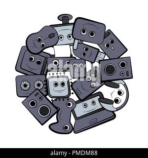 Computer design vector illustration. The cute characters. PC equipment. Stock Vector