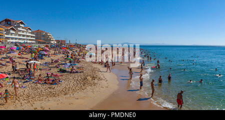 Capbreton (south-western France): tourists on the central beach and buildings along the waterfront in the seaside resort (not available for postcard p Stock Photo