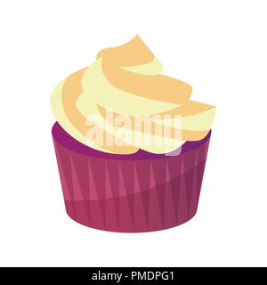 Tasty Cupcake with Sweet Cream. Vector Icon of Pastry Food Collection isolated on white background. Symbol for decoration of Sweet-shop and Bakery or  Stock Vector