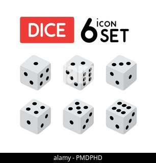 Set of Dice with numbers from One to Six. Vector icons isolated on white. Stock Vector