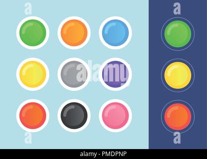 Vector Status Icon Set on dark and light backgrounds. in cartoon style. State Signs Round Form. Stock Vector