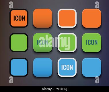 Vector Icon Template Set Different backgrounds and Style Round Rectangle Shape Stock Vector
