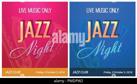 Flyer for Jazz Night Party - Vector Banner Template for Dance Music Concert event in Contemporary Modern Beautiful Style Stock Vector