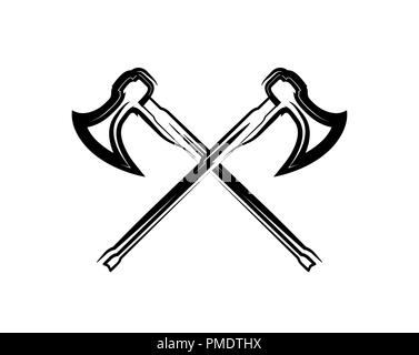 Crossed Medieval Warrior Axes, Vector illustration on white, Stock Vector