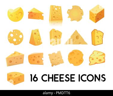 Cheese Icon Set isolated on white background. Vector illustration in EPS 10. Stock Vector