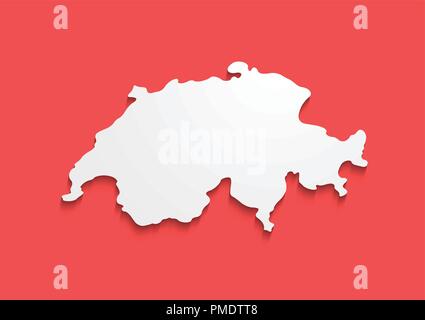 Switzerland Contour Map in colors of national flag. Red banner with white sign Stock Vector