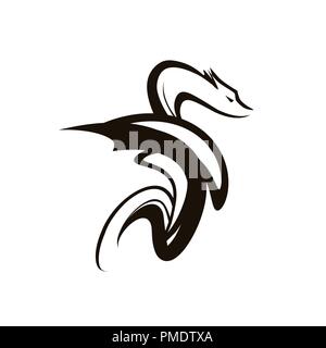 Dragon Tattoo Symbol. Vector illustration of Fantasy animal black color isolated on white Stock Vector