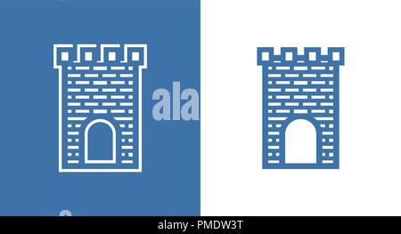 Icon of Medieval Scotland Castle. European Historical Building Fortless in black and white color. Stock Vector