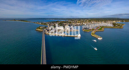 Saint-Vaast-la-Hougue (Normandy, north-western France): aerial view of the village and the entrance to the harbour (not available for postcard product Stock Photo