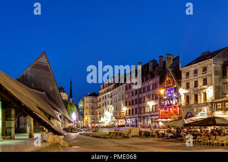 Rouen (northern France): pedestrianized street and facade of half-timbered houses in the town centre (not available for postcard production) Stock Photo