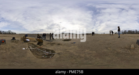 360 degree panoramic view of Man grave from the time of the Hungarian conquest - with a golden treasure